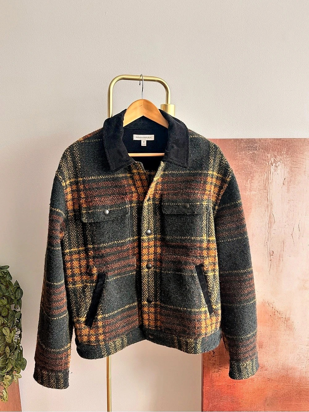 Banana Republic Plaid Jacket in Black & Orange Size Medium Like New